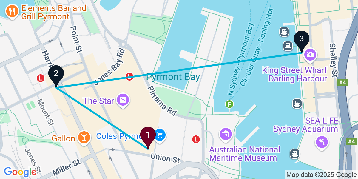 Map for 3-Stop Pyrmont Pub Bar Crawl