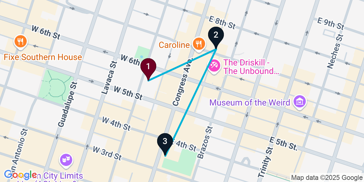 Map for 3-Stop Austin Wine bar Bar Crawl