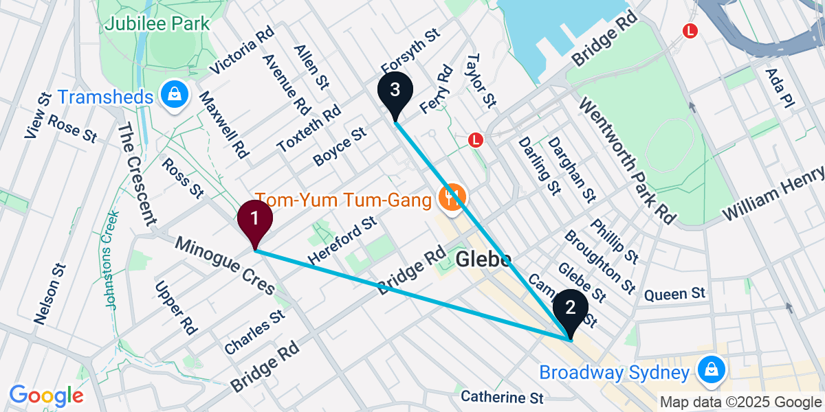 Map for 3-Stop Forest Lodge Live music Bar Crawl