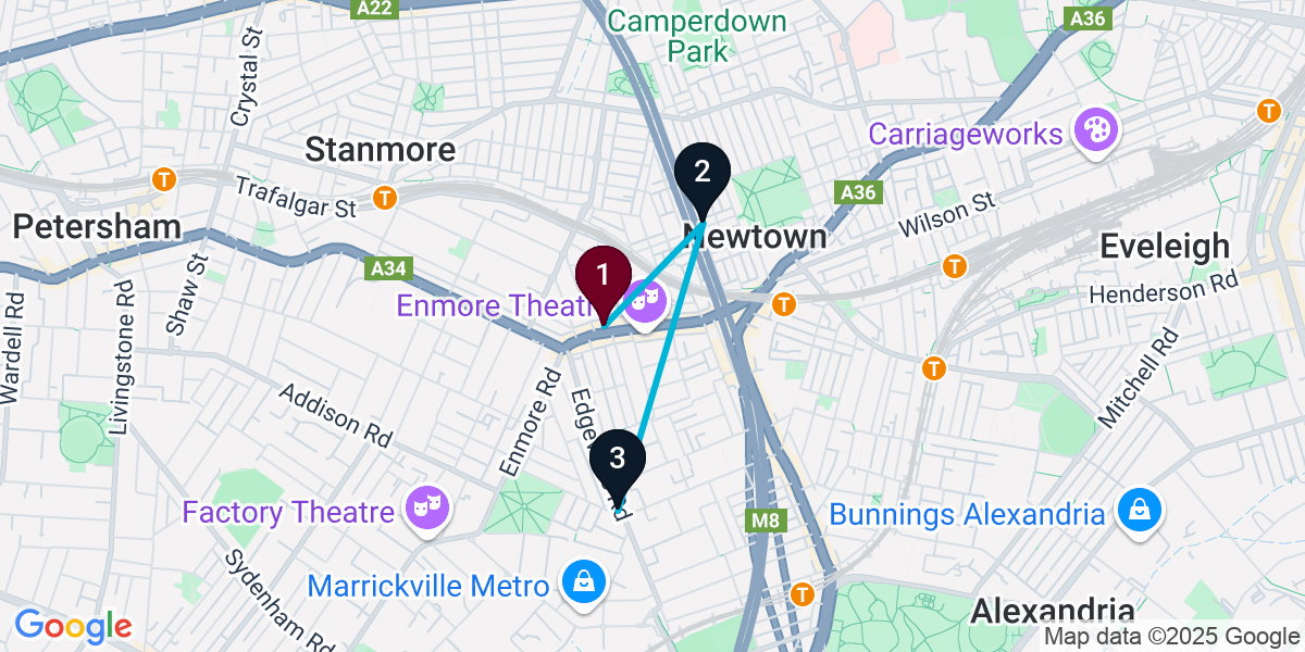 Map for 3-Stop Enmore Pub Bar Crawl