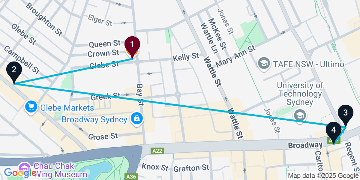 Map for 4-Stop Glebe Live music Bar Crawl