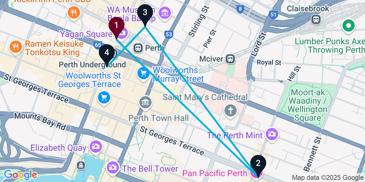 Map for 4-Stop Perth Wine bar Bar Crawl
