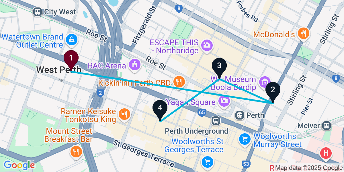Map for 4-Stop West Perth Nightclub Bar Crawl