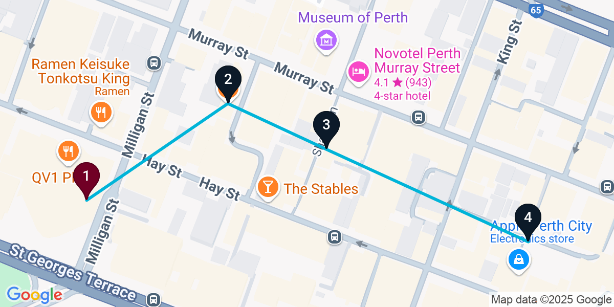 Map for 4-Stop Perth Pub Bar Crawl
