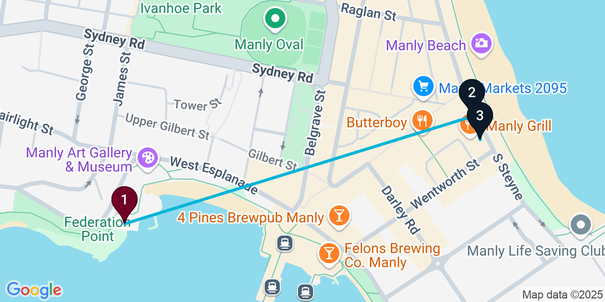Map for 3-Stop Manly Beach bar Bar Crawl