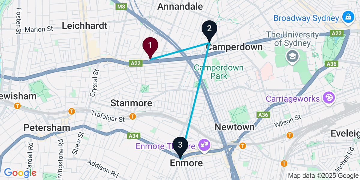 Map for 3-Stop Annandale Rooftop Bar Crawl