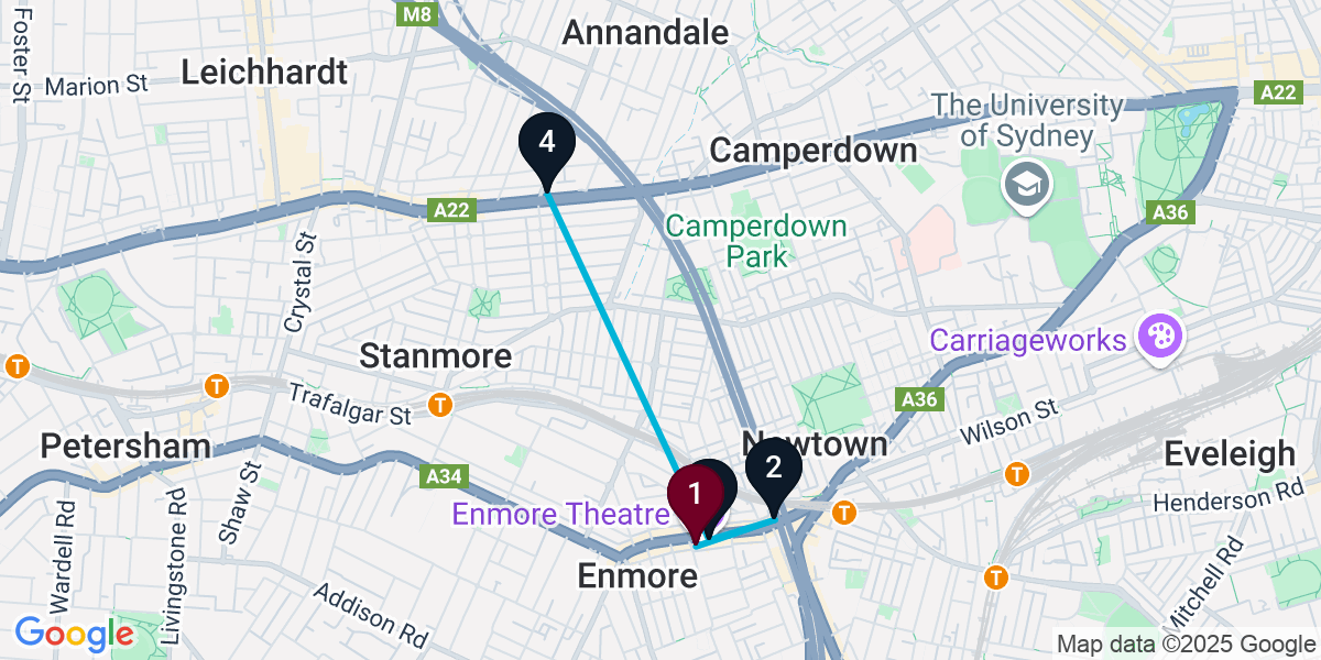 Map for 4-Stop Newtown Wine bar Bar Crawl
