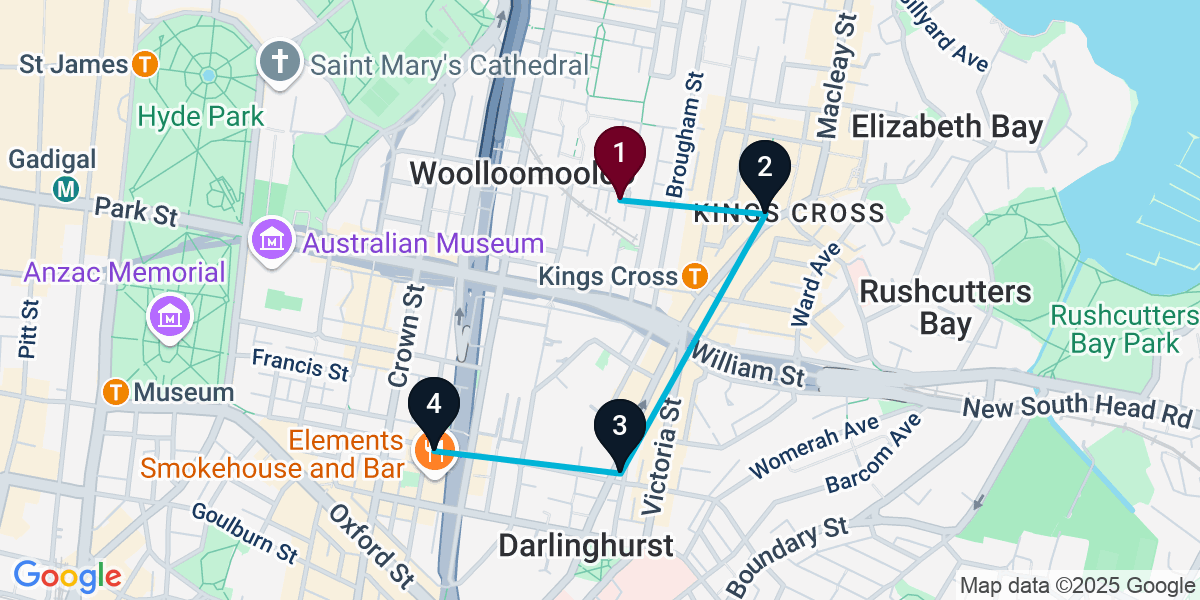 Map for 4-Stop Woolloomooloo Rooftop Bar Crawl
