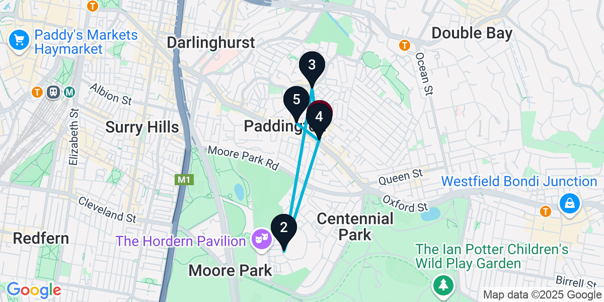 Map for 5-Stop Paddington Pub Bar Crawl