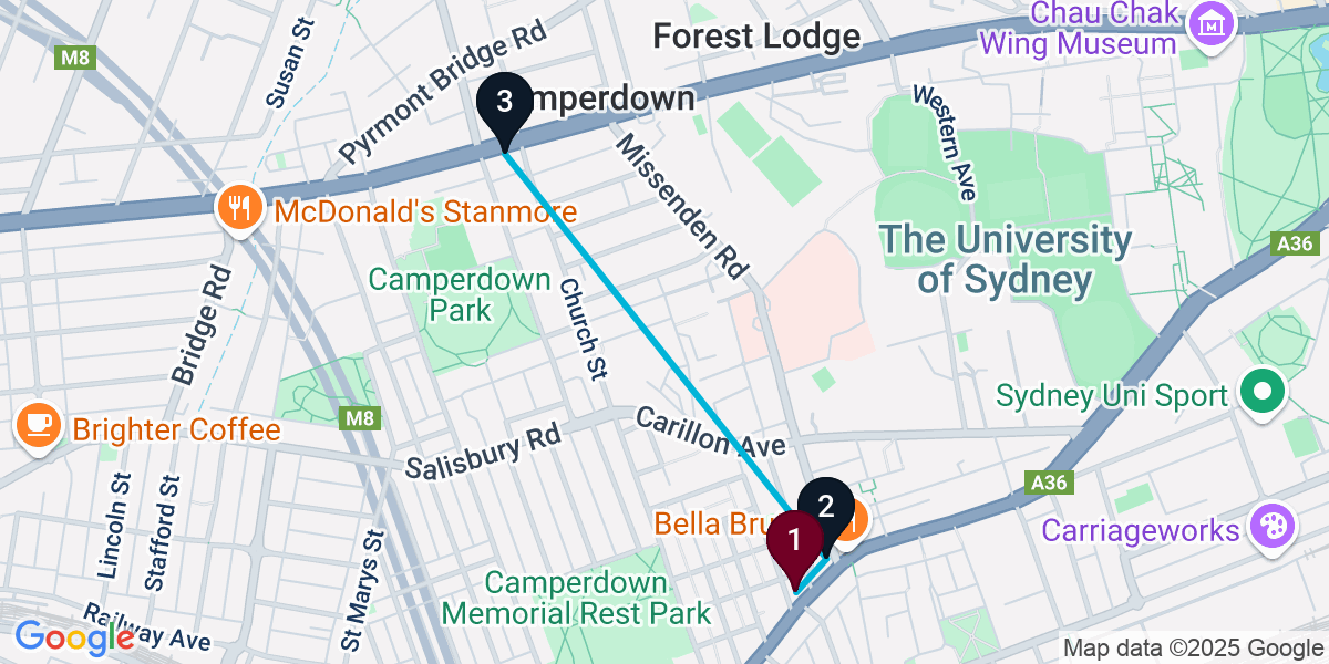 Map for 3-Stop Newtown Live music Bar Crawl