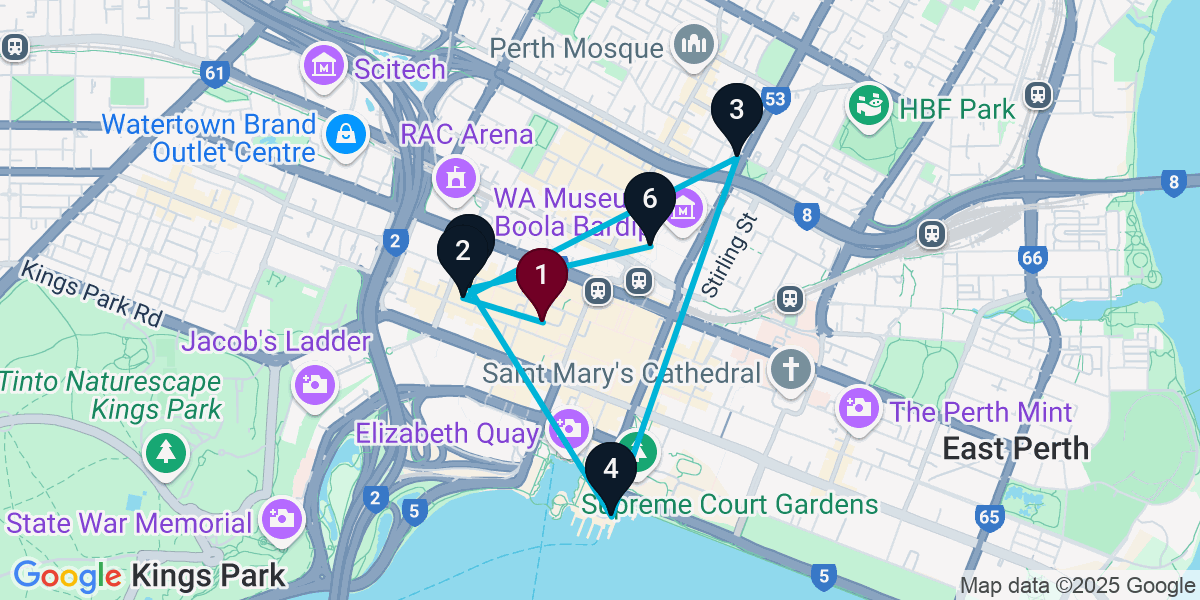 Map for 6-Stop Perth Bar Crawl