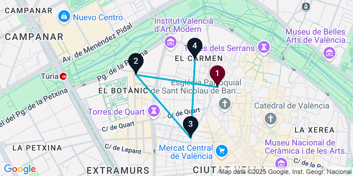 Map for 4-Stop Elite València Bar Crawl