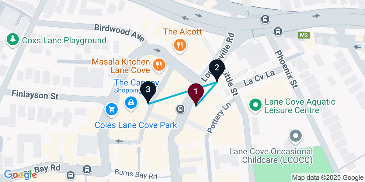 Map for 3-Stop Lane Cove Cocktail Bar Crawl