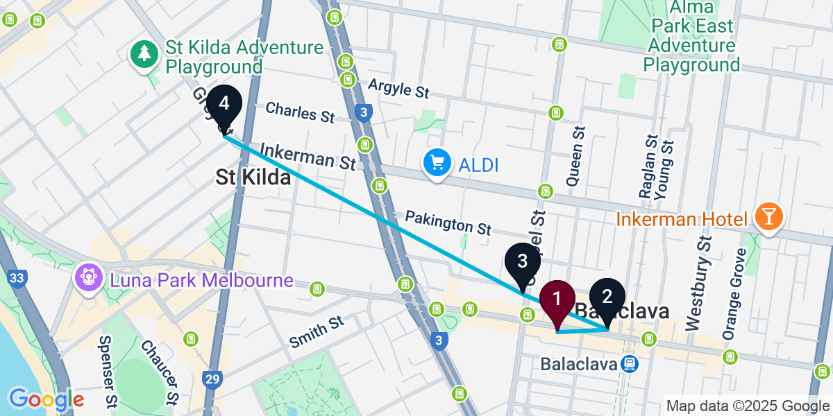 Map for Curated Balaclava Cocktail Bar Crawl