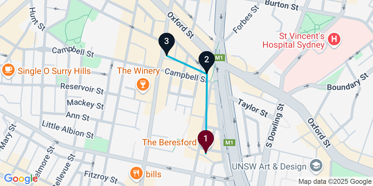 Map for 3-Stop Surry Hills Live music Bar Crawl