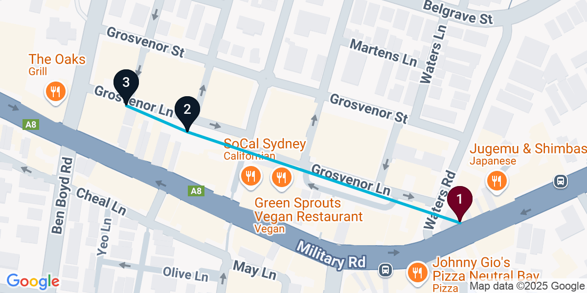 Map for 3-Stop Neutral Bay Bar Crawl