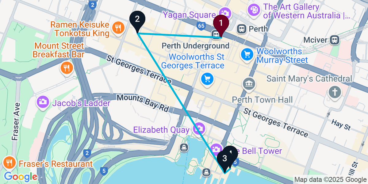 Map for 4-Stop Perth Rooftop Bar Crawl