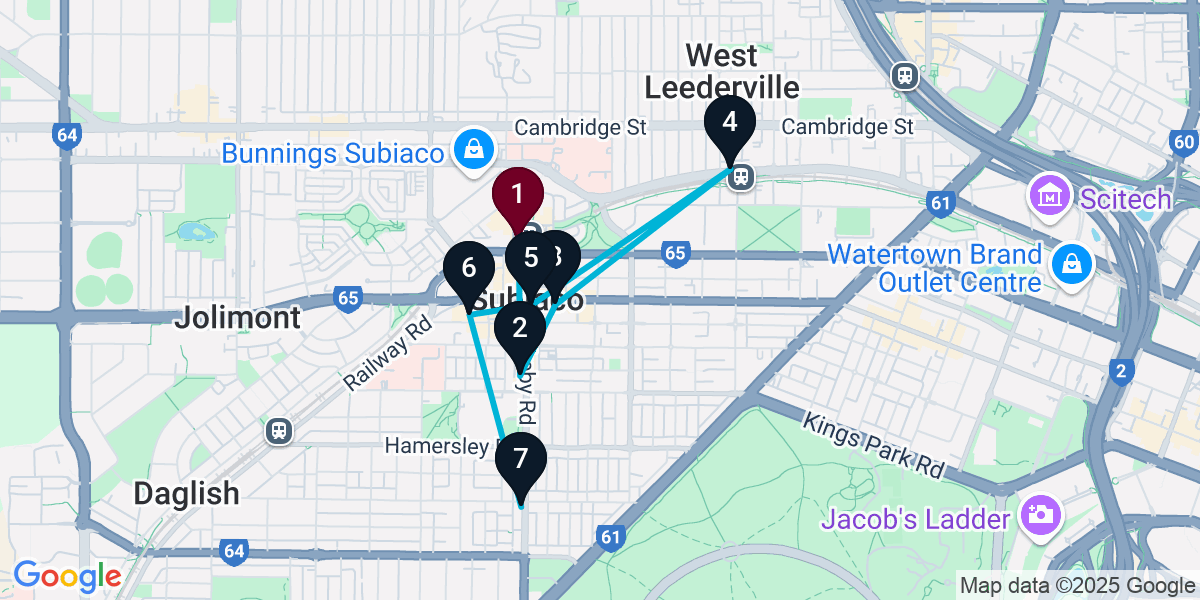 Map for 7-Stop Subiaco Bar Crawl