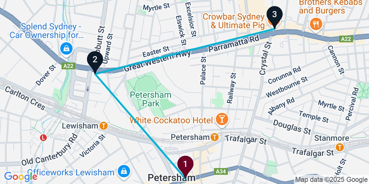 Map for 3-Stop Petersham Pub Bar Crawl