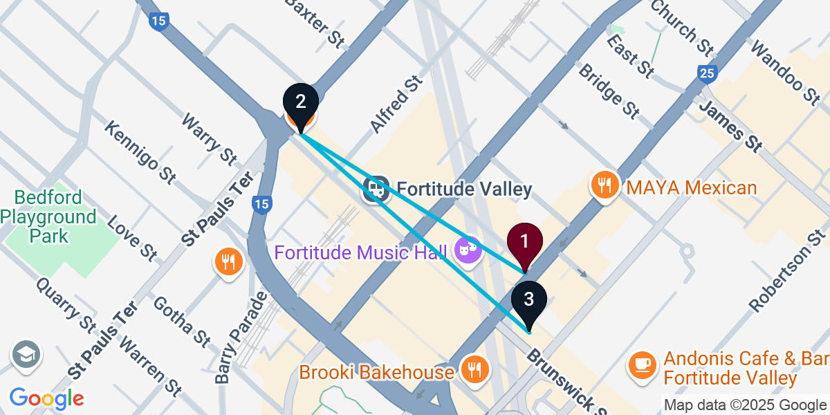 Map for Compact Fortitude Valley Bar Crawl