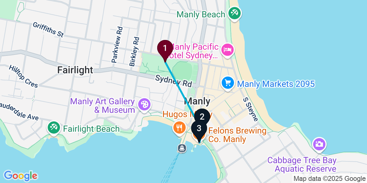 Map for 3-Stop Manly Brewery Bar Crawl