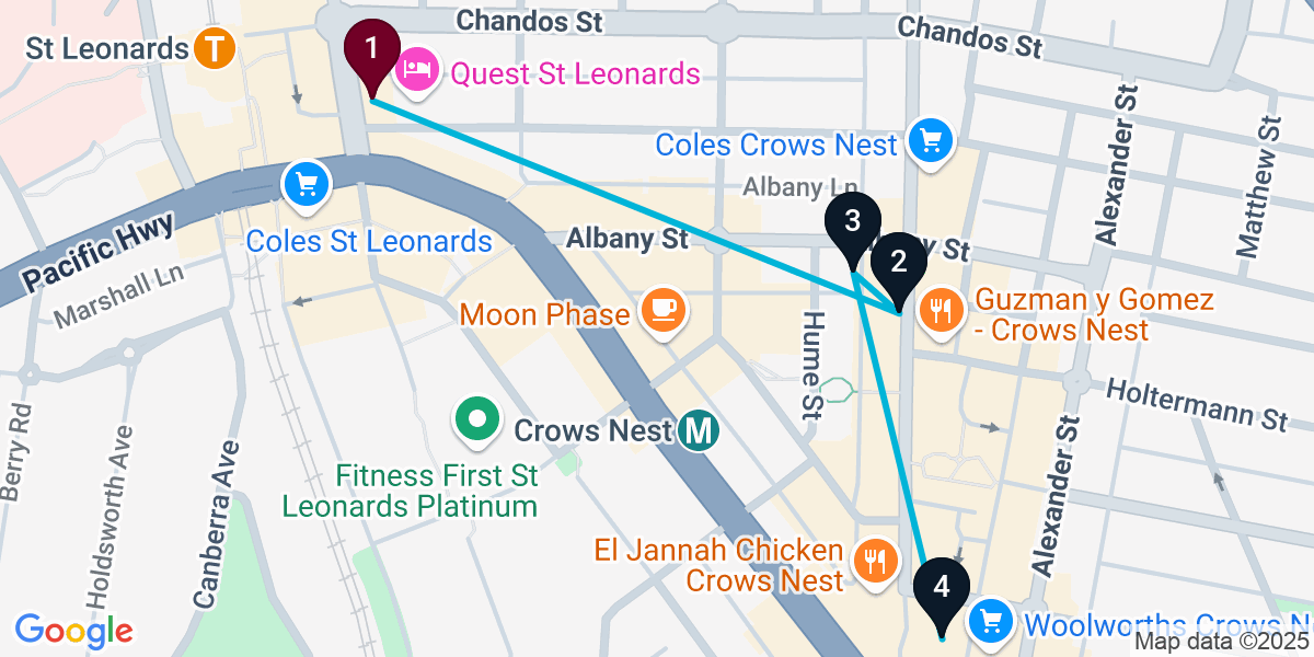 Map for 4-Stop St Leonards Bar Crawl