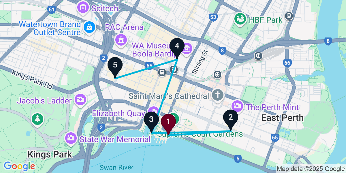 Map for 5-Stop Perth Wine bar Bar Crawl