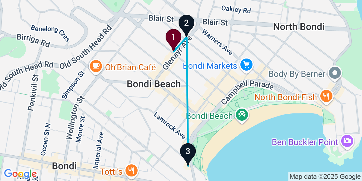 Map for 3-Stop Bondi Beach Beach bar Bar Crawl