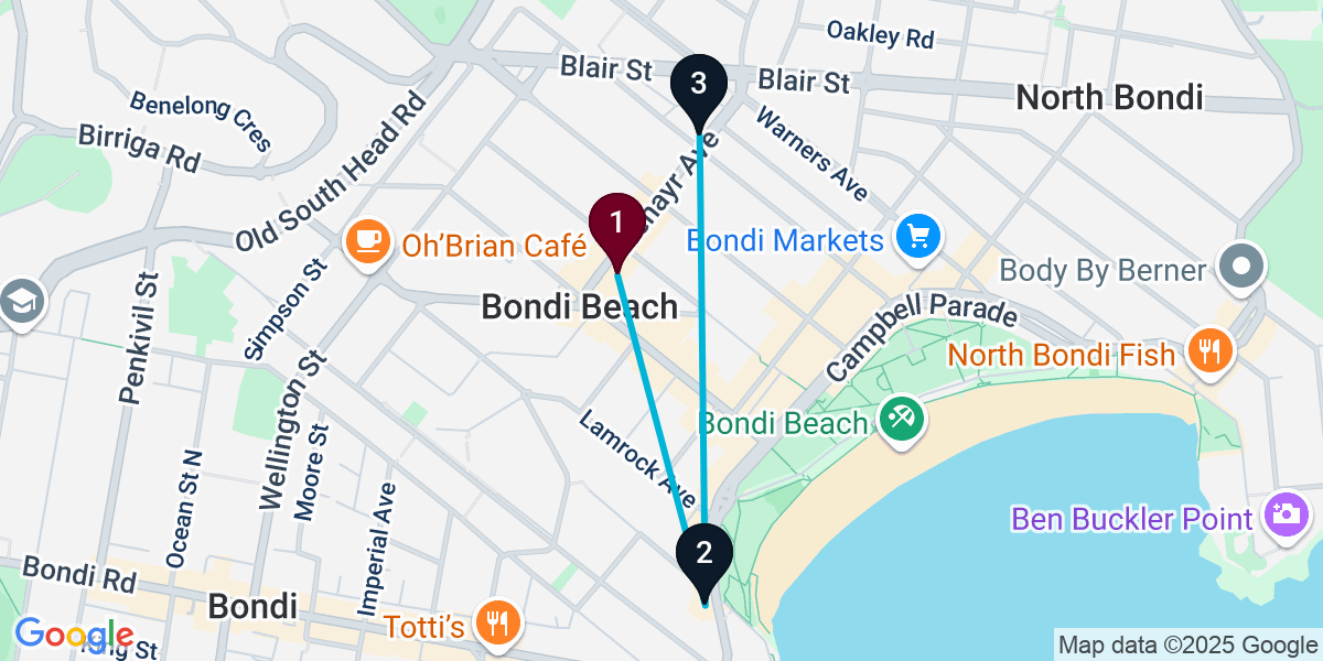 Map for 3-Stop Bondi Beach Beach bar Bar Crawl