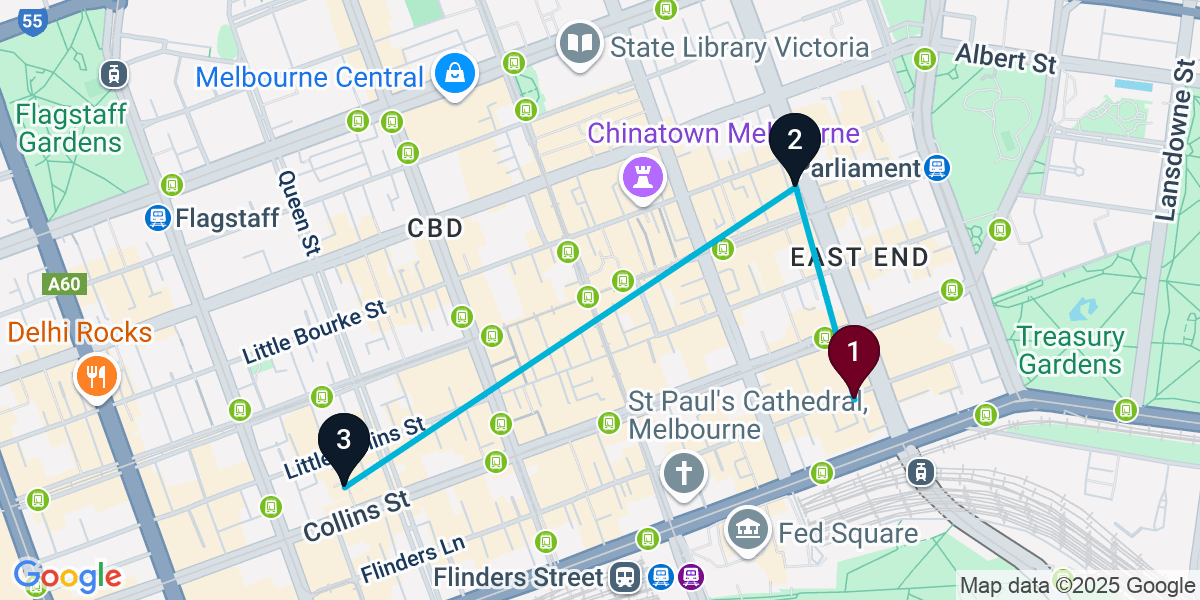 Map for 3-Stop Elite Melbourne Pub Crawl