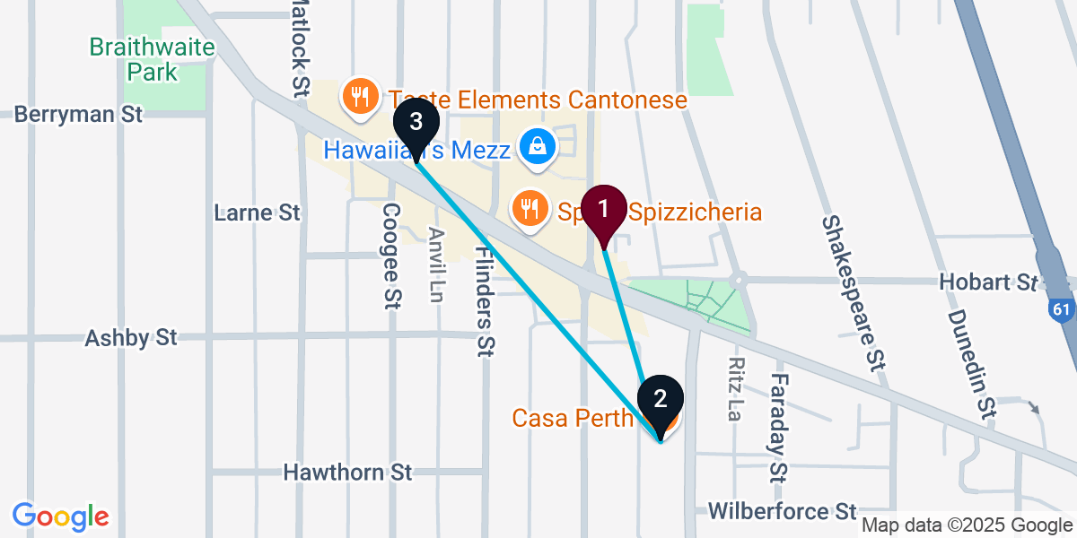 Map for 3-Stop Mount Hawthorn Cocktail Bar Crawl
