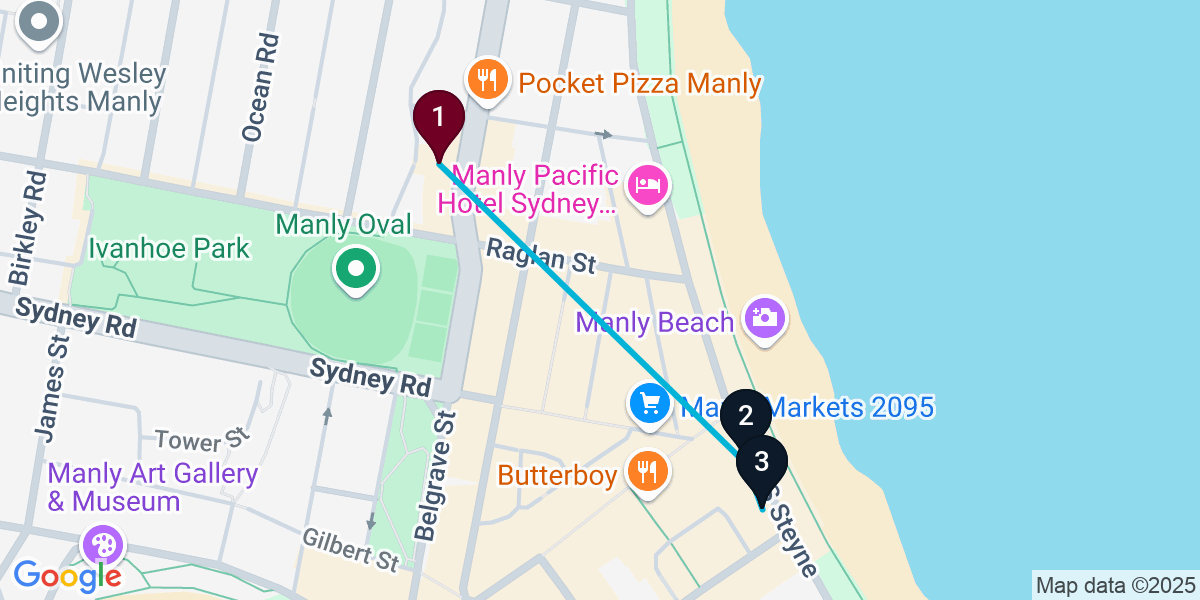 Map for 3-Stop Manly Beach bar Bar Crawl