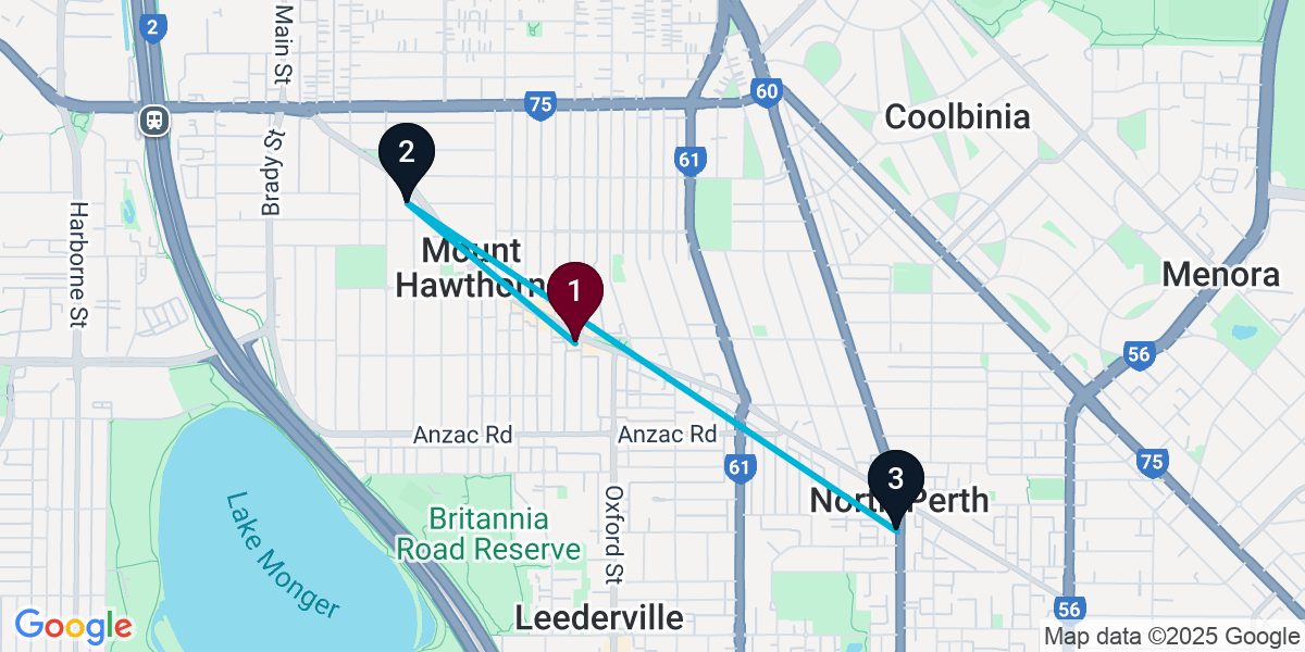 Map for 3-Stop Mount Hawthorn Nightclub Bar Crawl