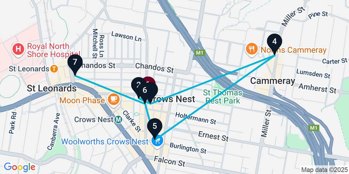 Map for 7-Stop Crows Nest Wine bar Bar Crawl