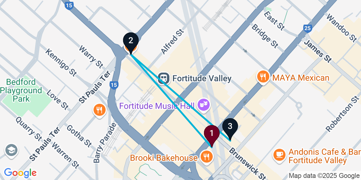 Map for Quick Fortitude Valley Bar Crawl