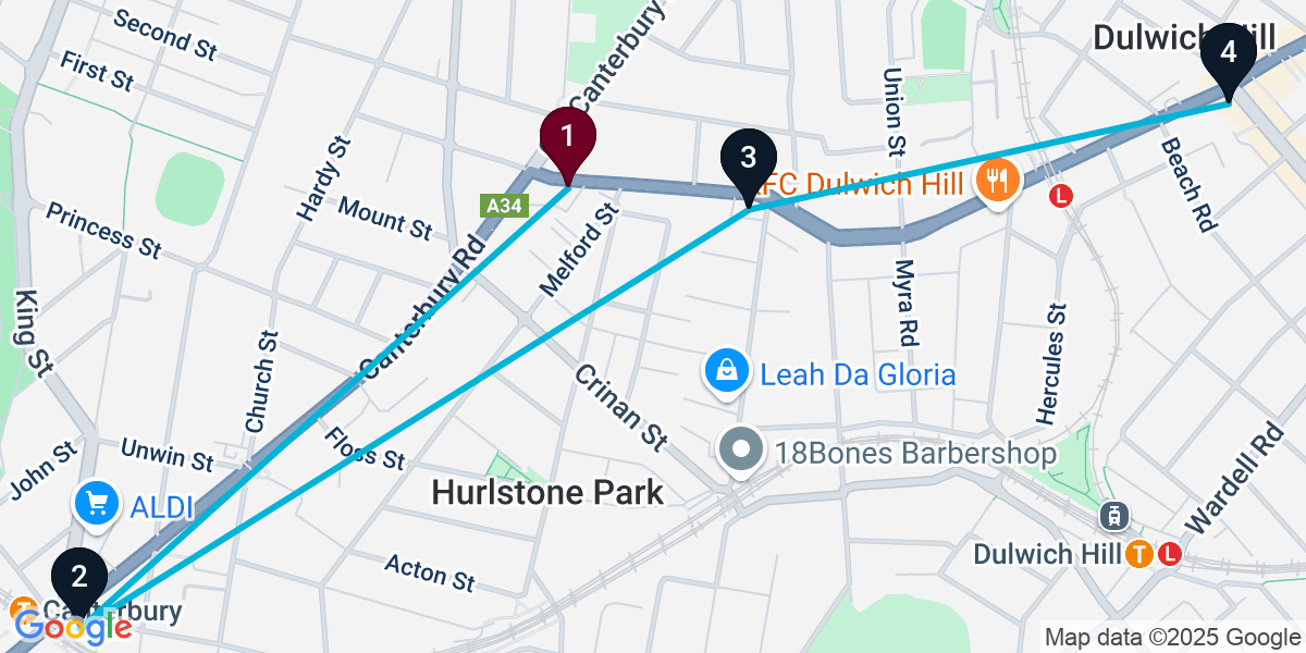 Map for 4-Stop Hurlstone Park Pub Bar Crawl