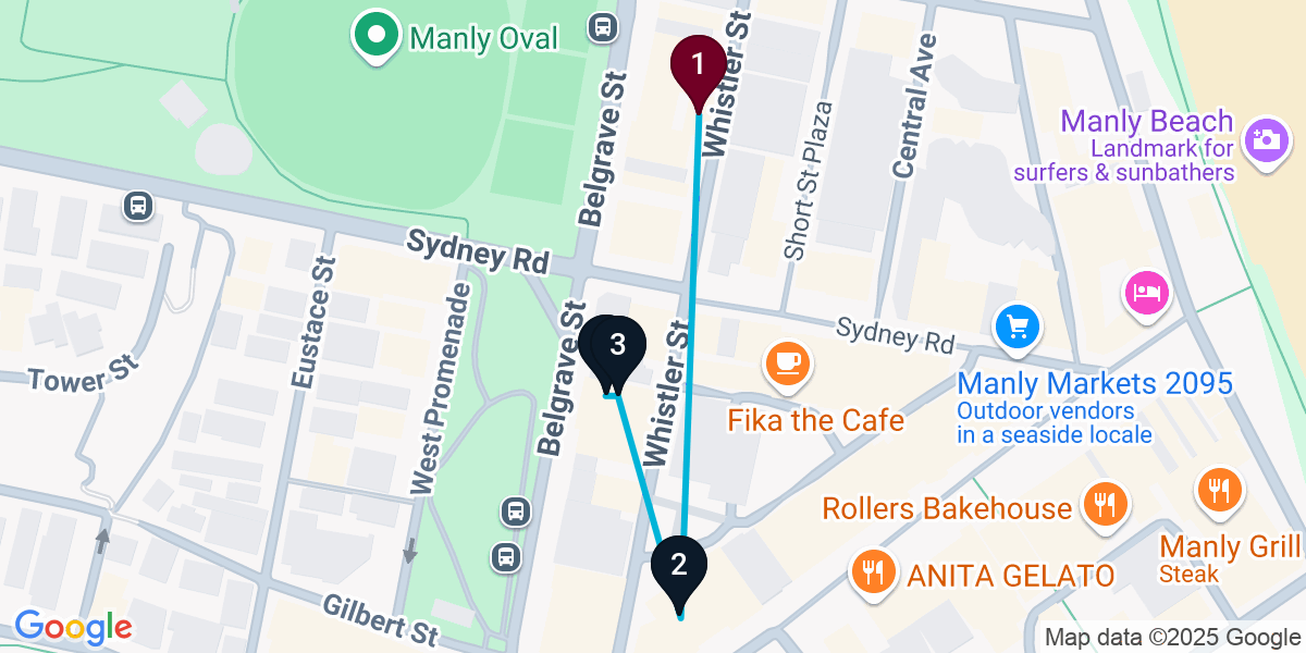 Map for 4-Stop Manly Bar Crawl