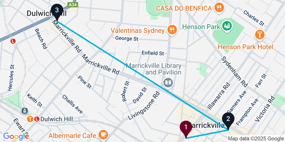 Map for 3-Stop Marrickville Cocktail Bar Crawl