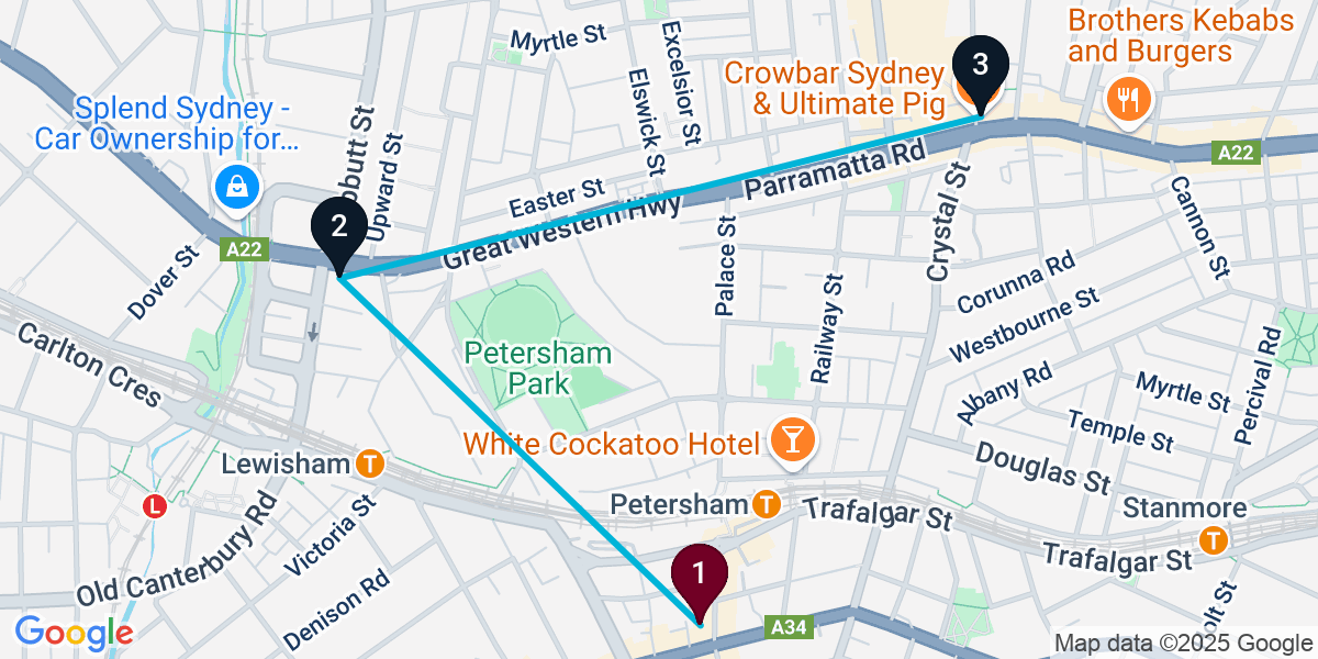Map for 3-Stop Petersham Pub Bar Crawl