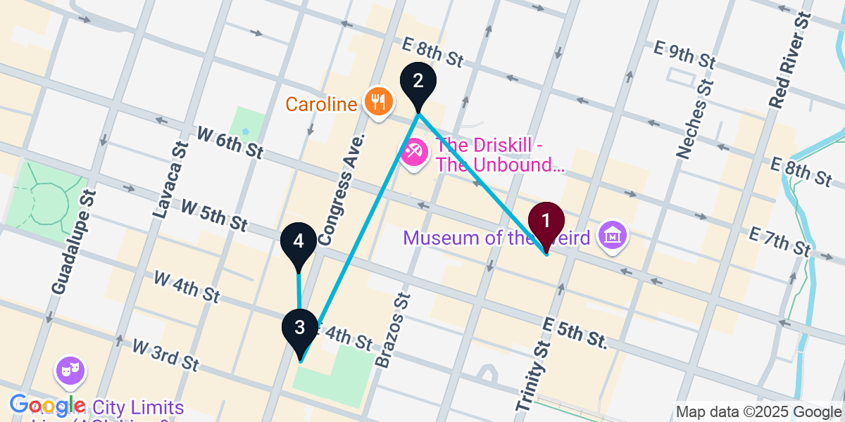 Map for 4-Stop Austin Wine bar Bar Crawl