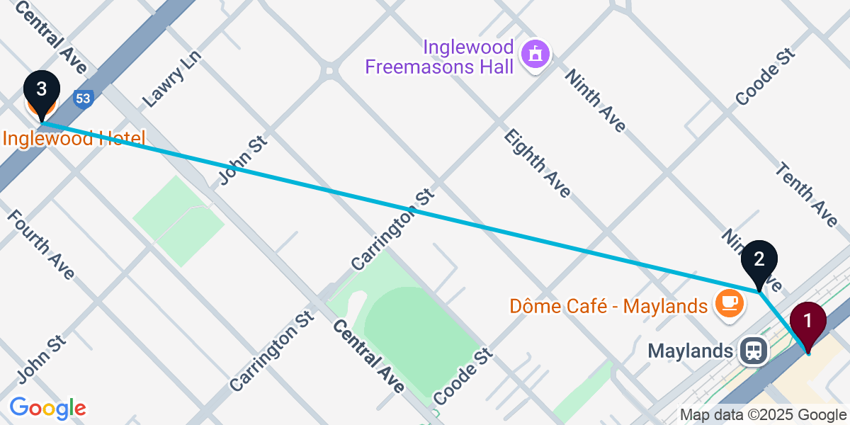 Map for 3-Stop Maylands Pub Bar Crawl