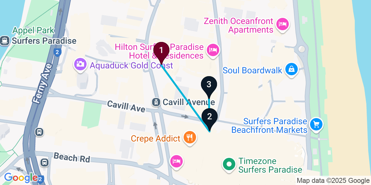 Map for Short Surfers Paradise Bar Crawl