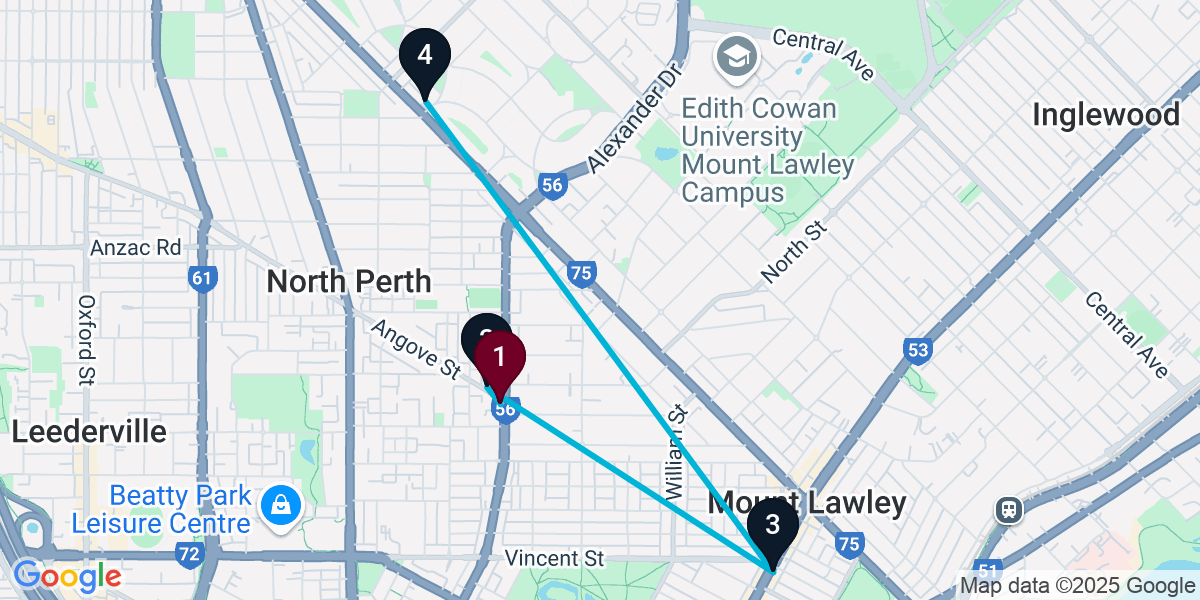 Map for 4-Stop North Perth Bar Crawl