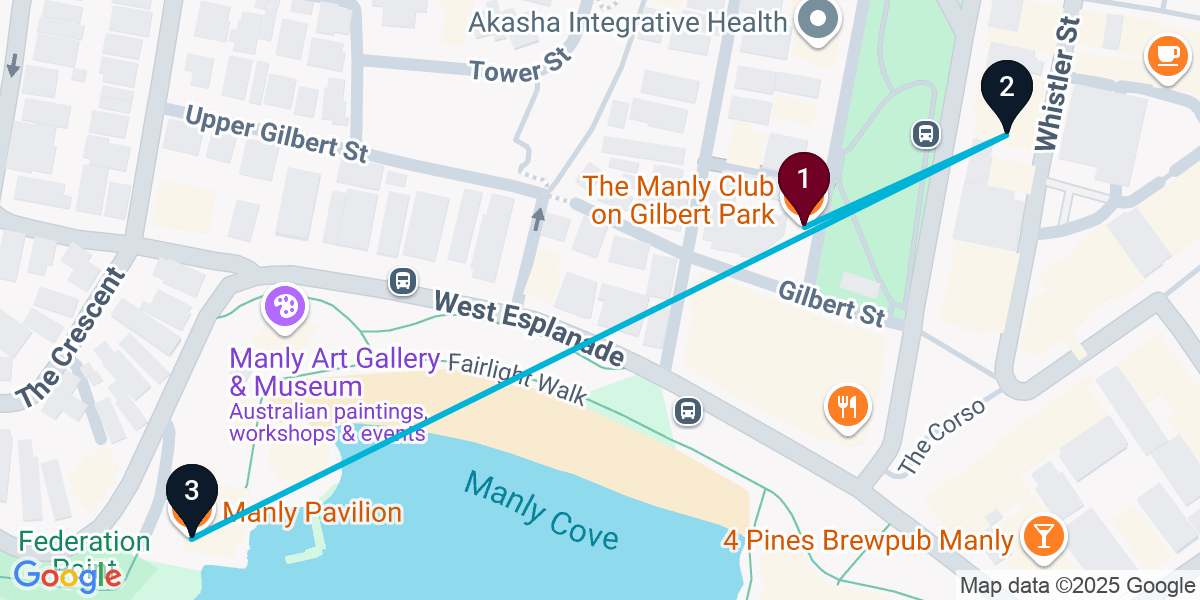 Map for 3-Stop Manly Nightclub Bar Crawl