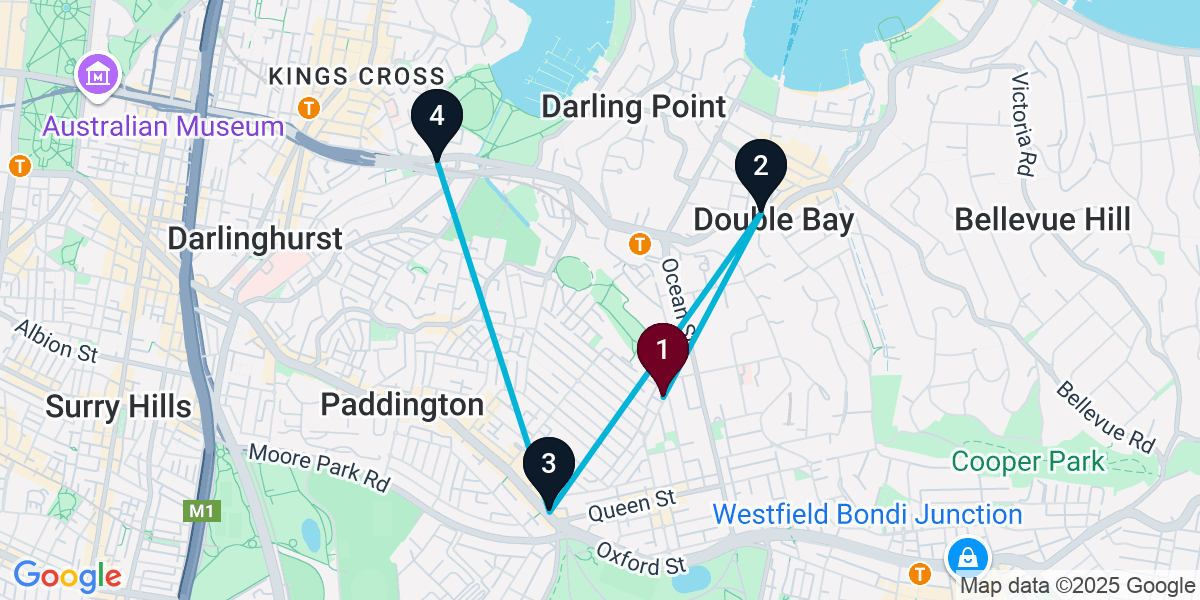 Map for 4-Stop Woollahra Wine bar Bar Crawl