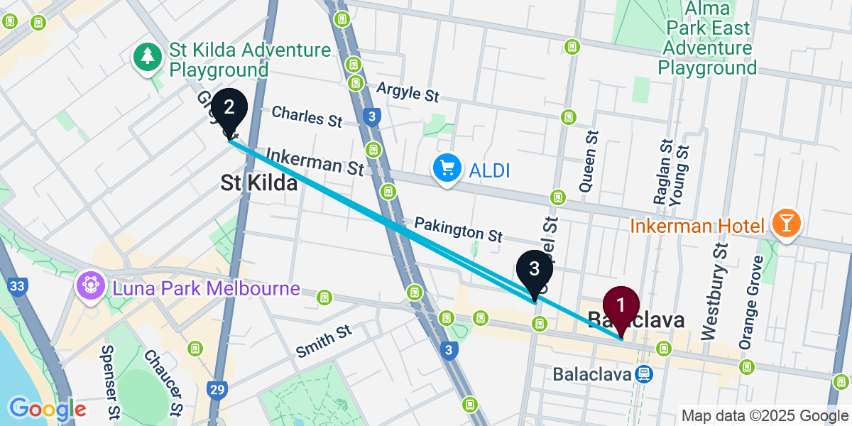 Map for St Kilda Cocktail Bar Crawl