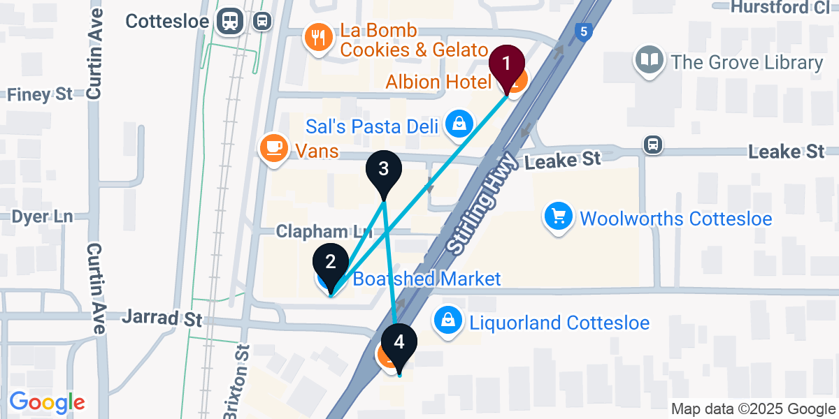 Map for Walkable Cottesloe Bar Crawl