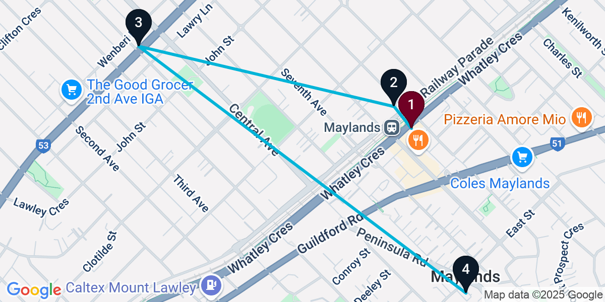 Map for 4-Stop Maylands Pub Bar Crawl