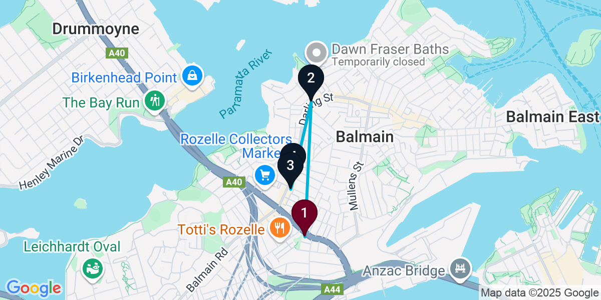 Map for 4-Stop Rozelle Wine bar Bar Crawl