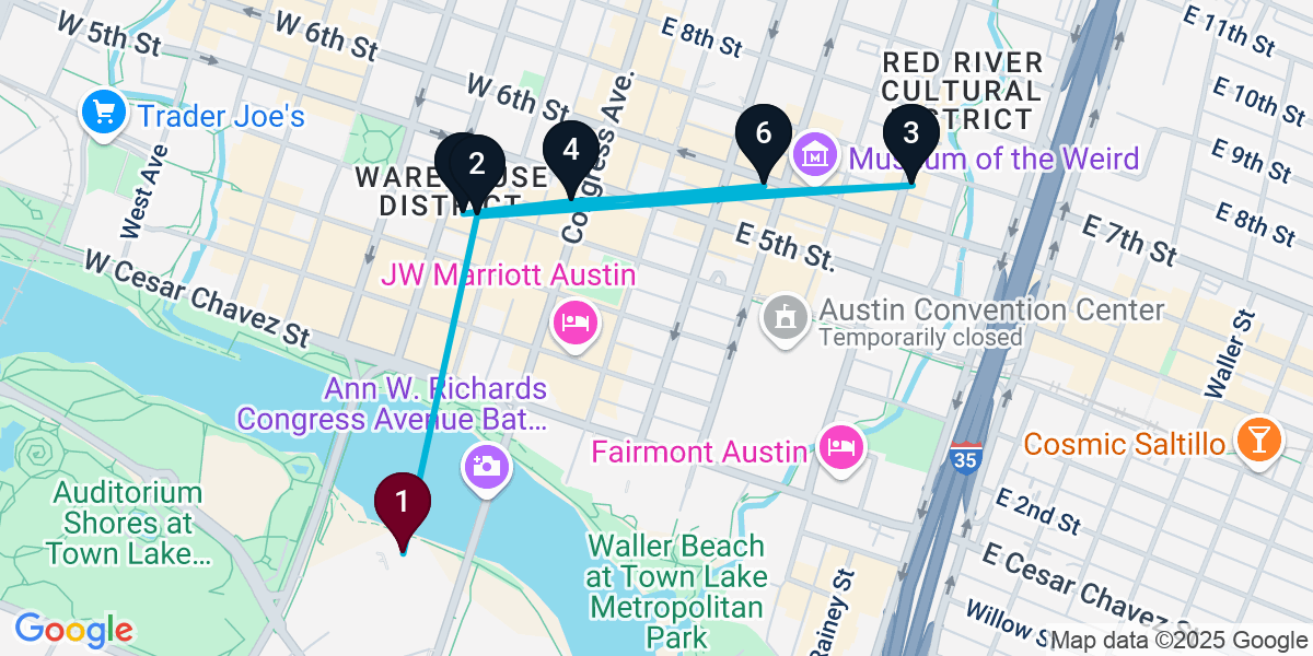 Map for 6-Stop Austin Nightclub Bar Crawl